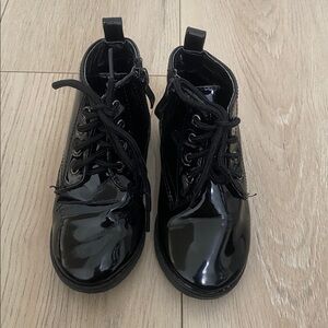 Black Patent Leather Lace-Up Boots